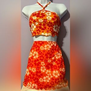 SHEIN orange tropical hawaiin y2k 90s two piece size medium brand new
